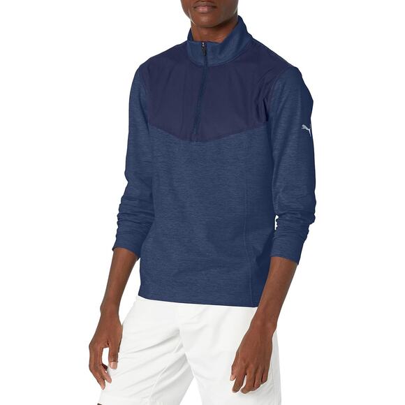 Puma Pullover Men L Navy Blue 1/4 Zip Preston Golf Sweatshirt Jacket Performance - Picture 1 of 12